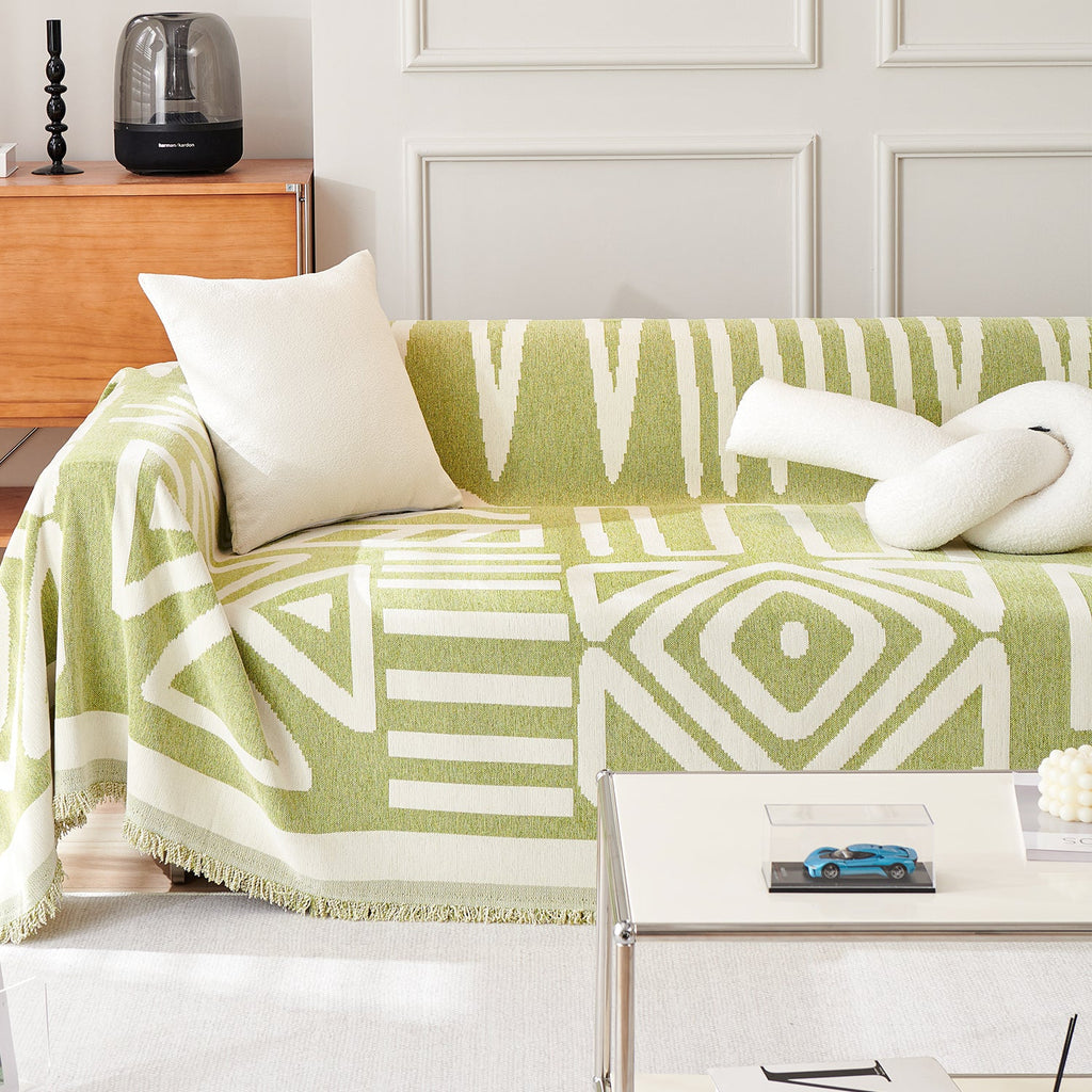 Boho Geometric Couch Cover for Pets – Woven Sofa Throw with Fringed Edge - image 35