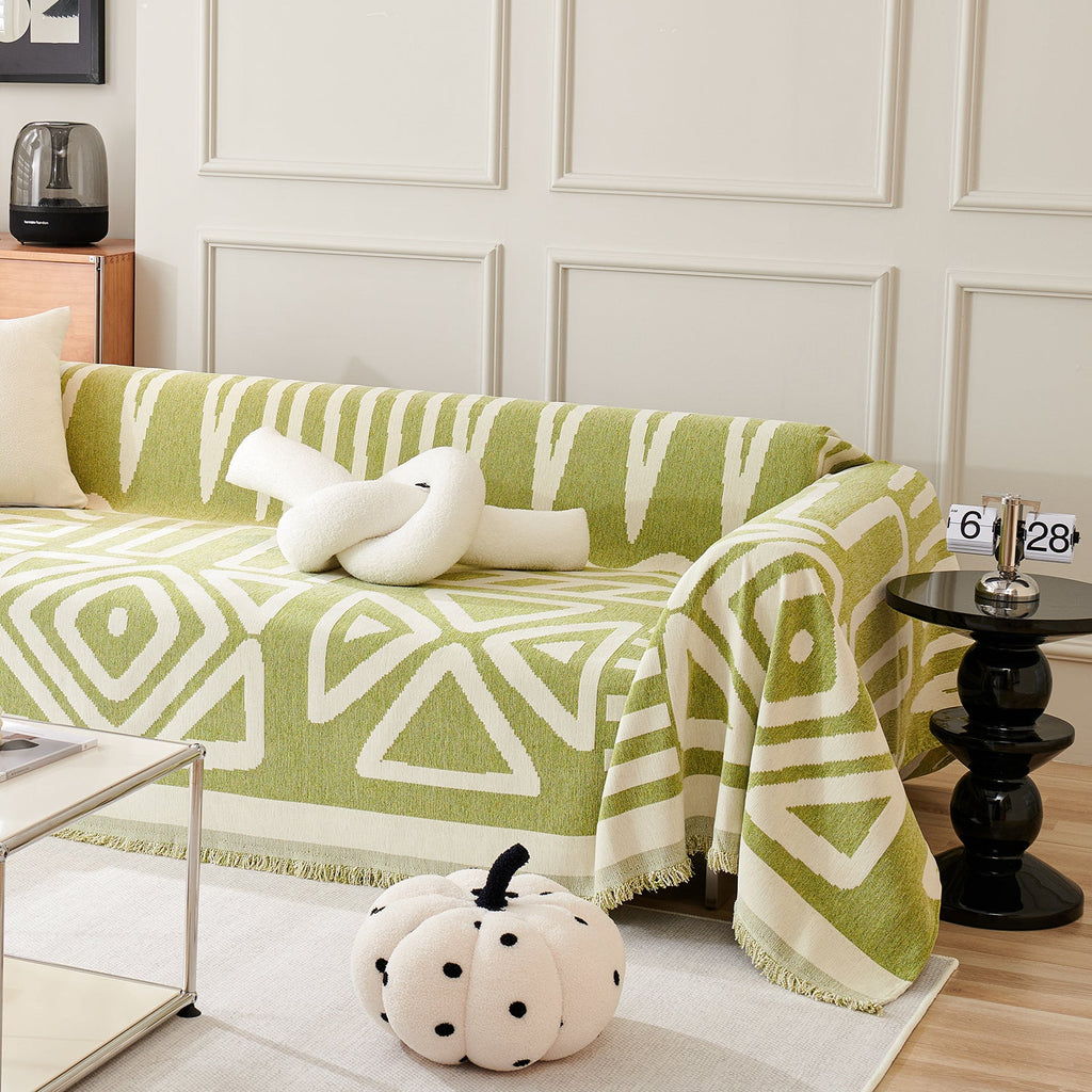 Boho Geometric Couch Cover for Pets – Woven Sofa Throw with Fringed Edge - image 36