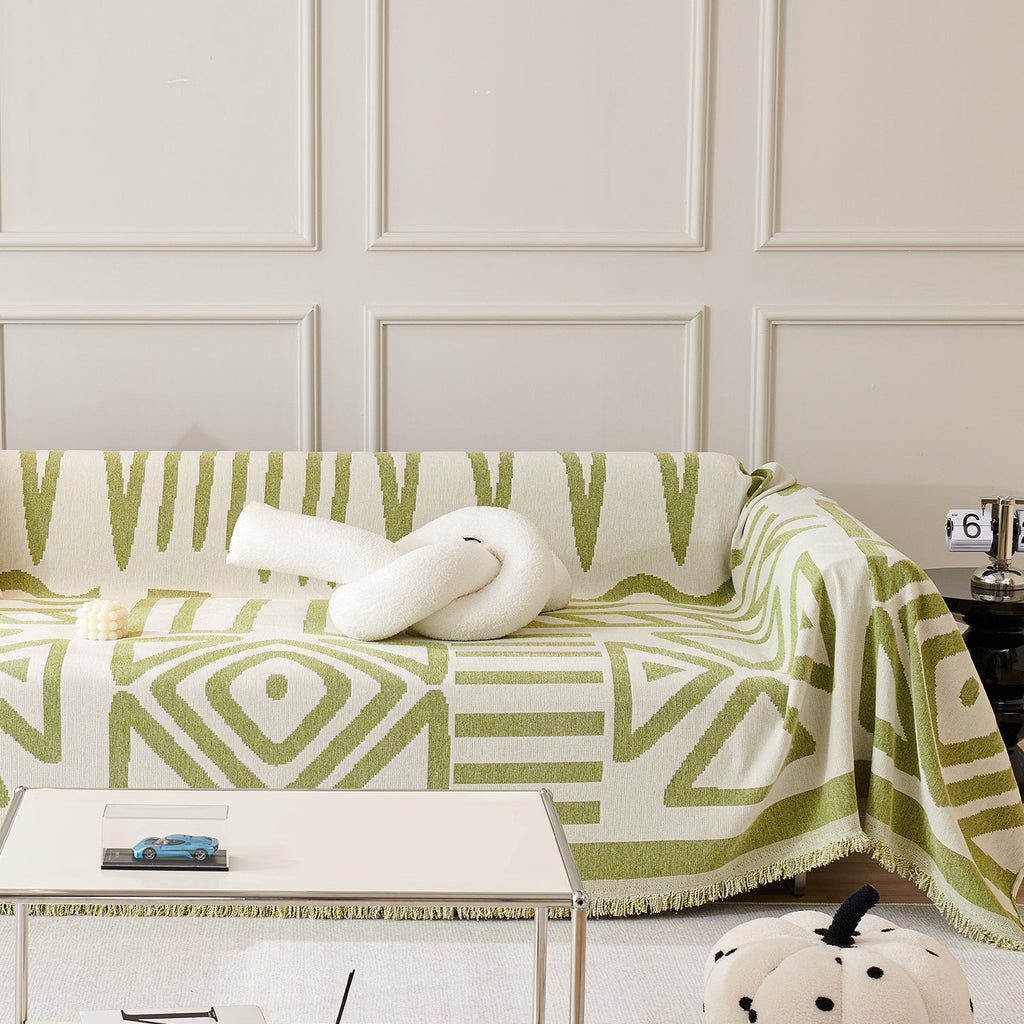Boho Geometric Couch Cover for Pets – Woven Sofa Throw with Fringed Edge - image 37