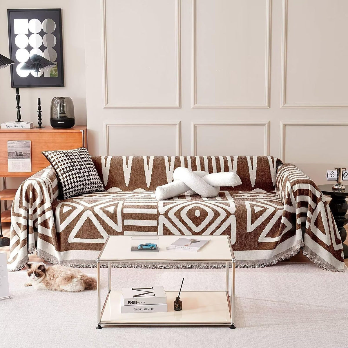 Boho Geometric Couch Cover for Pets – Woven Sofa Throw with Fringed Edge - image 39