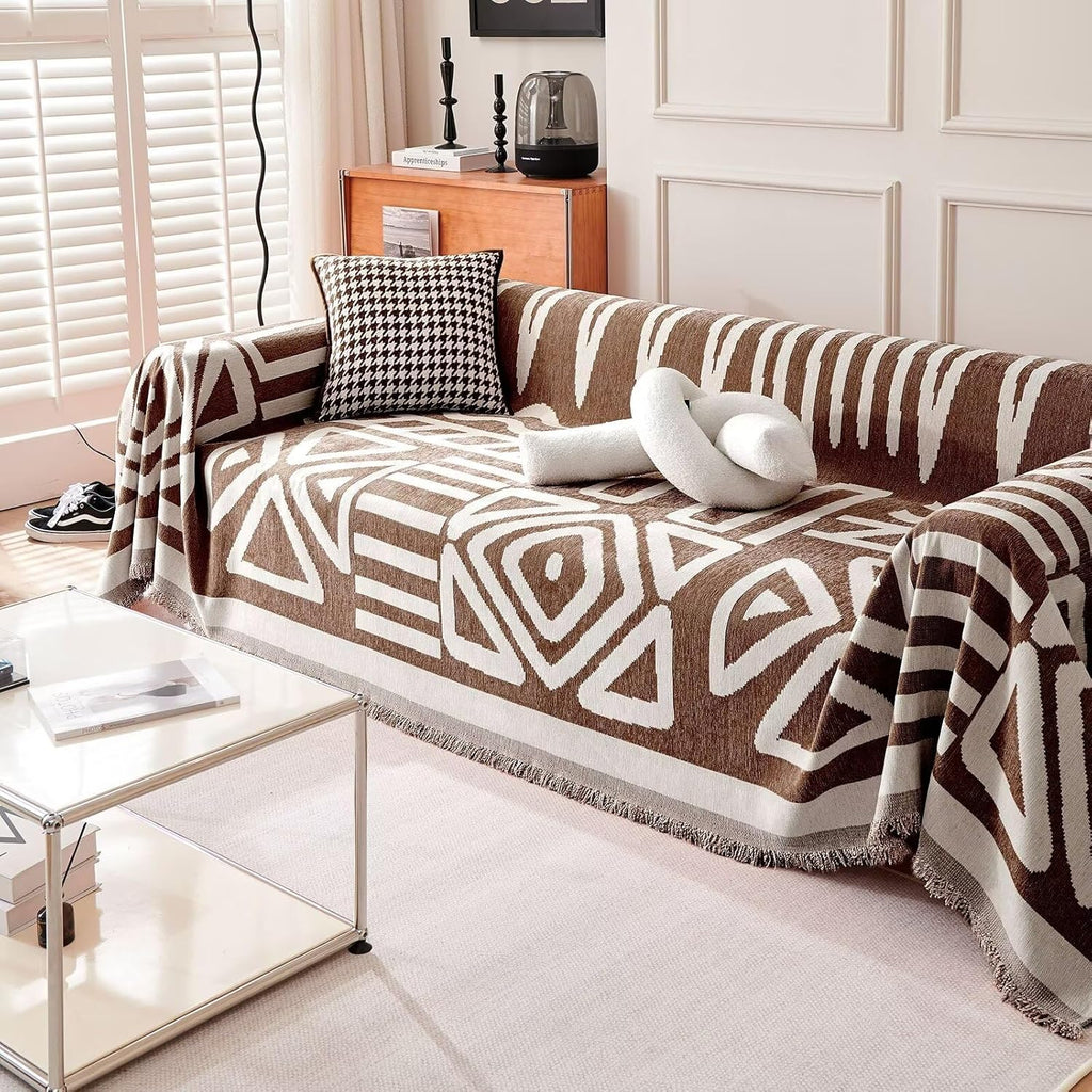 Boho Geometric Couch Cover for Pets – Woven Sofa Throw with Fringed Edge - image 40