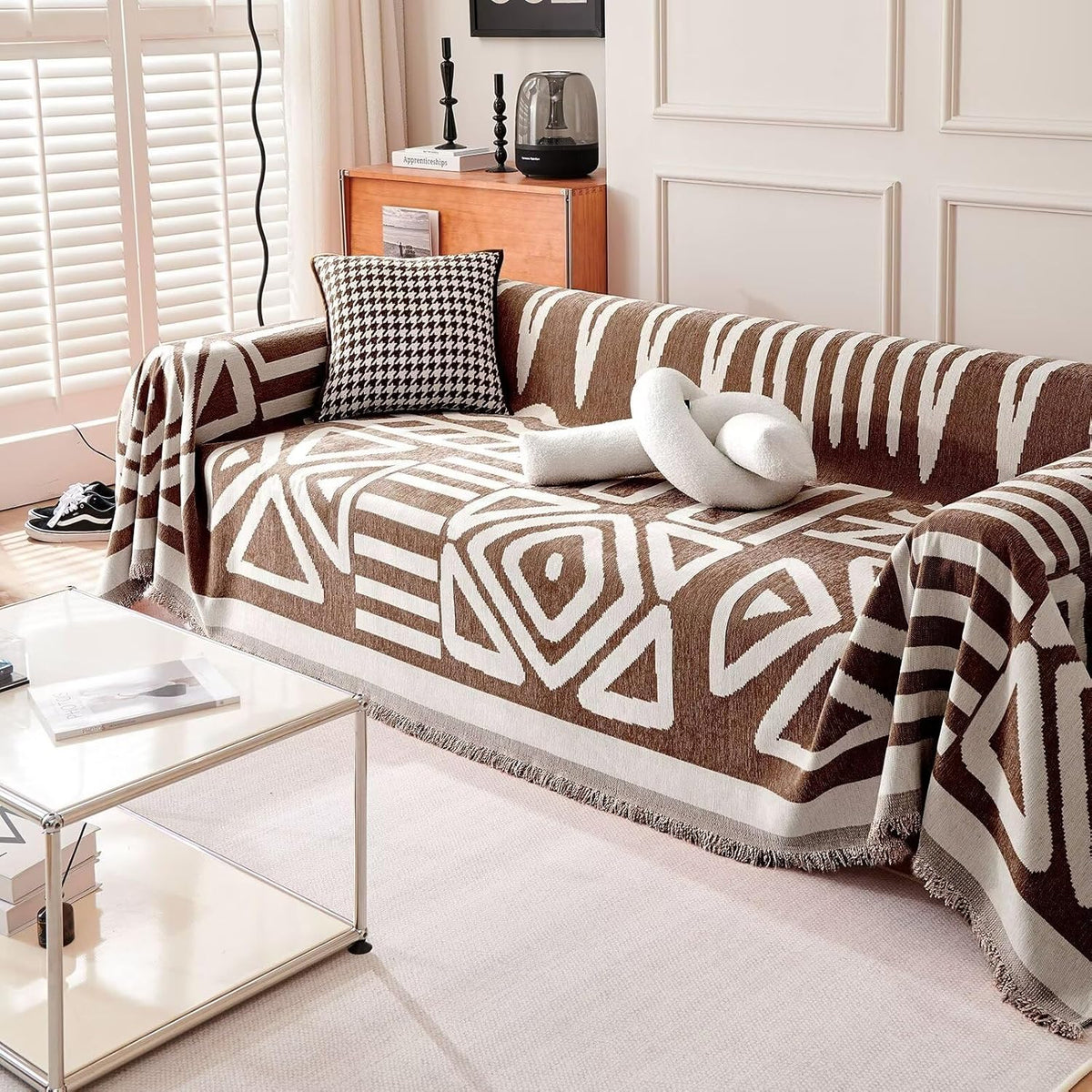 Boho Geometric Couch Cover for Pets – Woven Sofa Throw with Fringed Edge - image 40