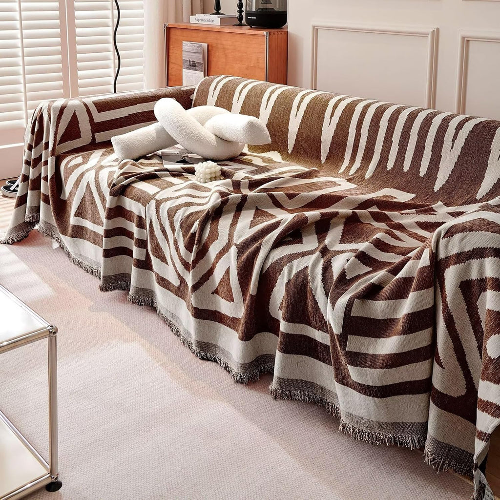 Boho Geometric Couch Cover for Pets – Woven Sofa Throw with Fringed Edge - image 41