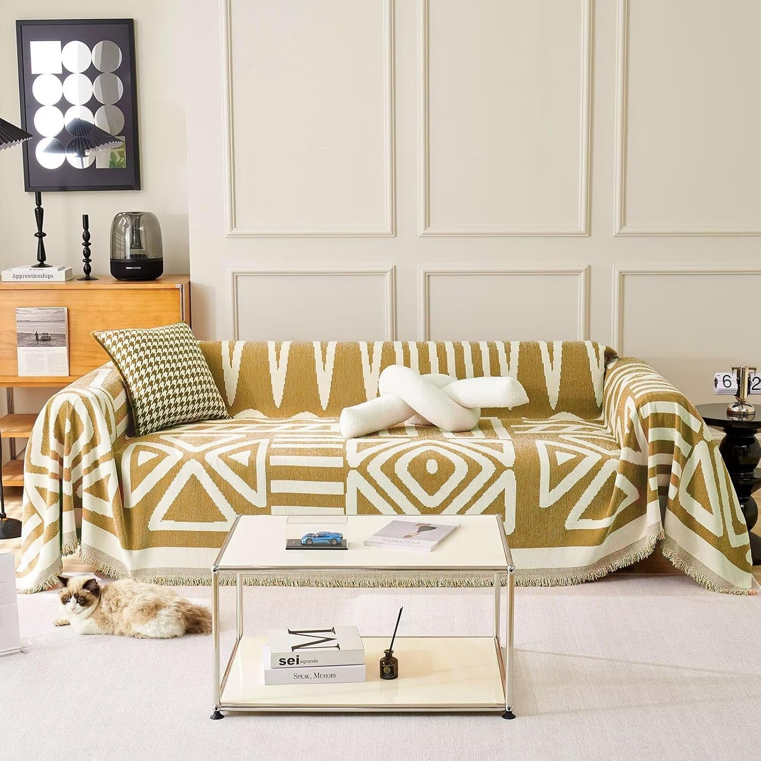 Boho Geometric Couch Cover for Pets – Woven Sofa Throw with Fringed Edge - image 44