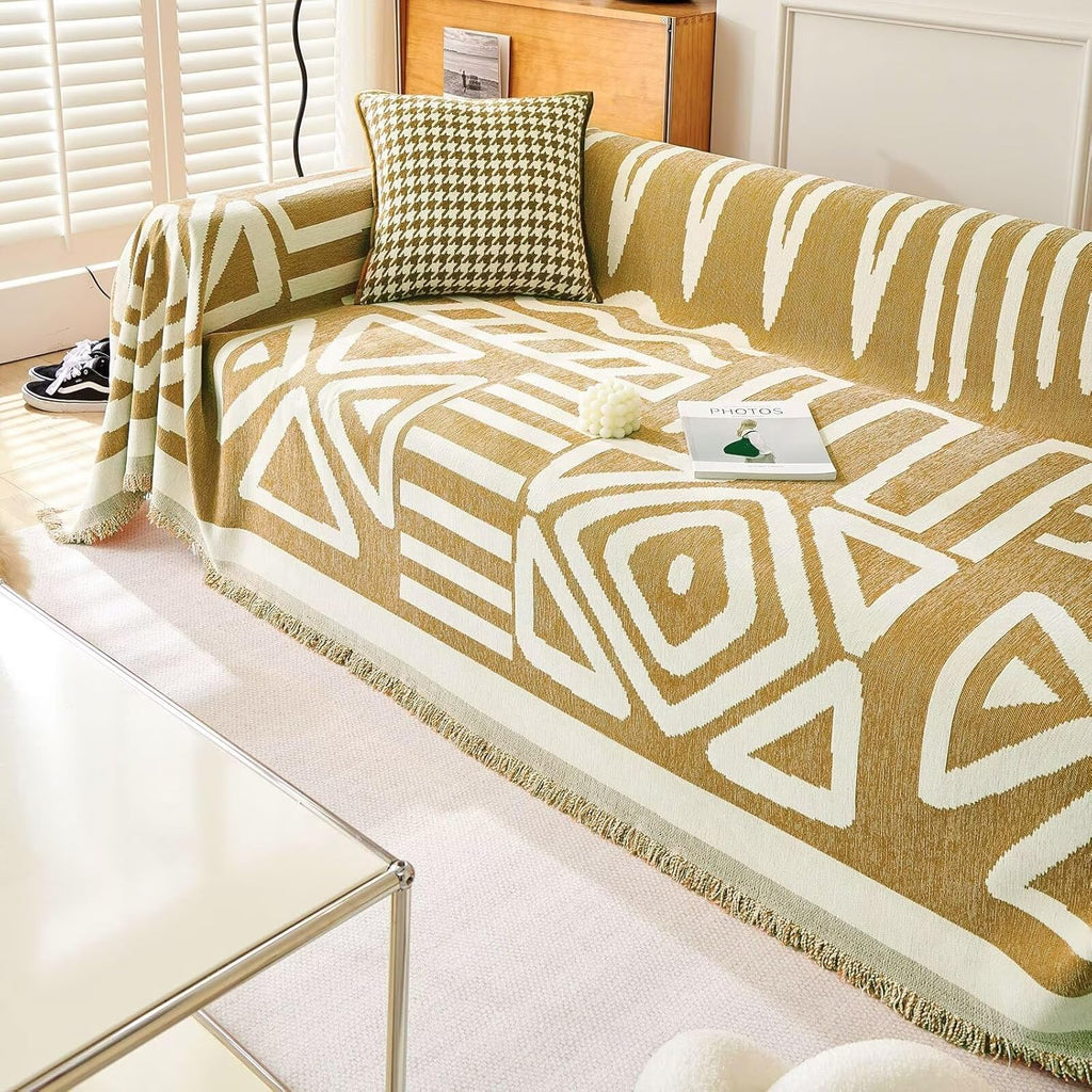 Boho Geometric Couch Cover for Pets – Woven Sofa Throw with Fringed Edge - image 45