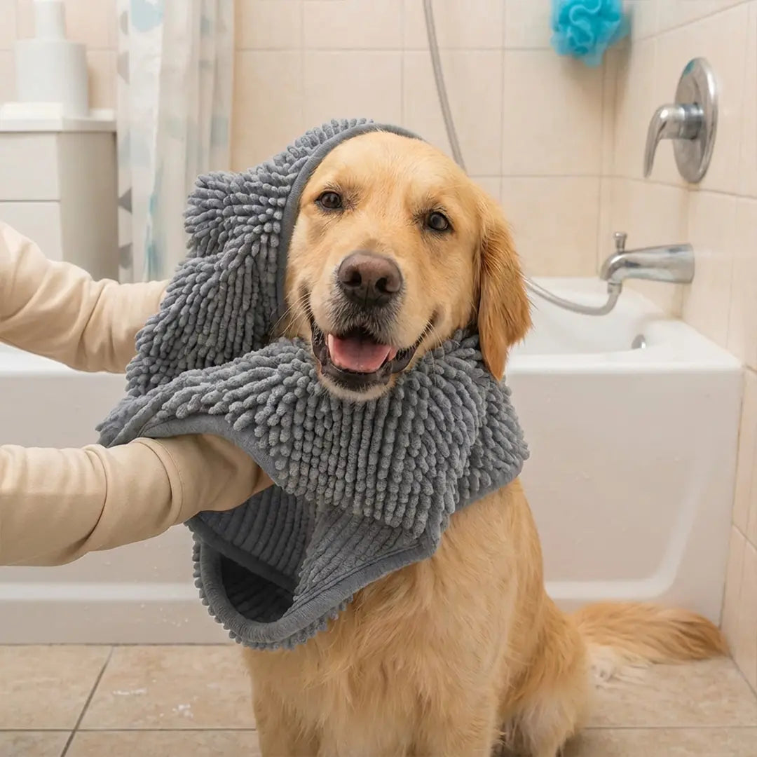 Microfibre Dog Drying Towel – Super-Absorbent Chenille Towel with Hand Pockets - image 1