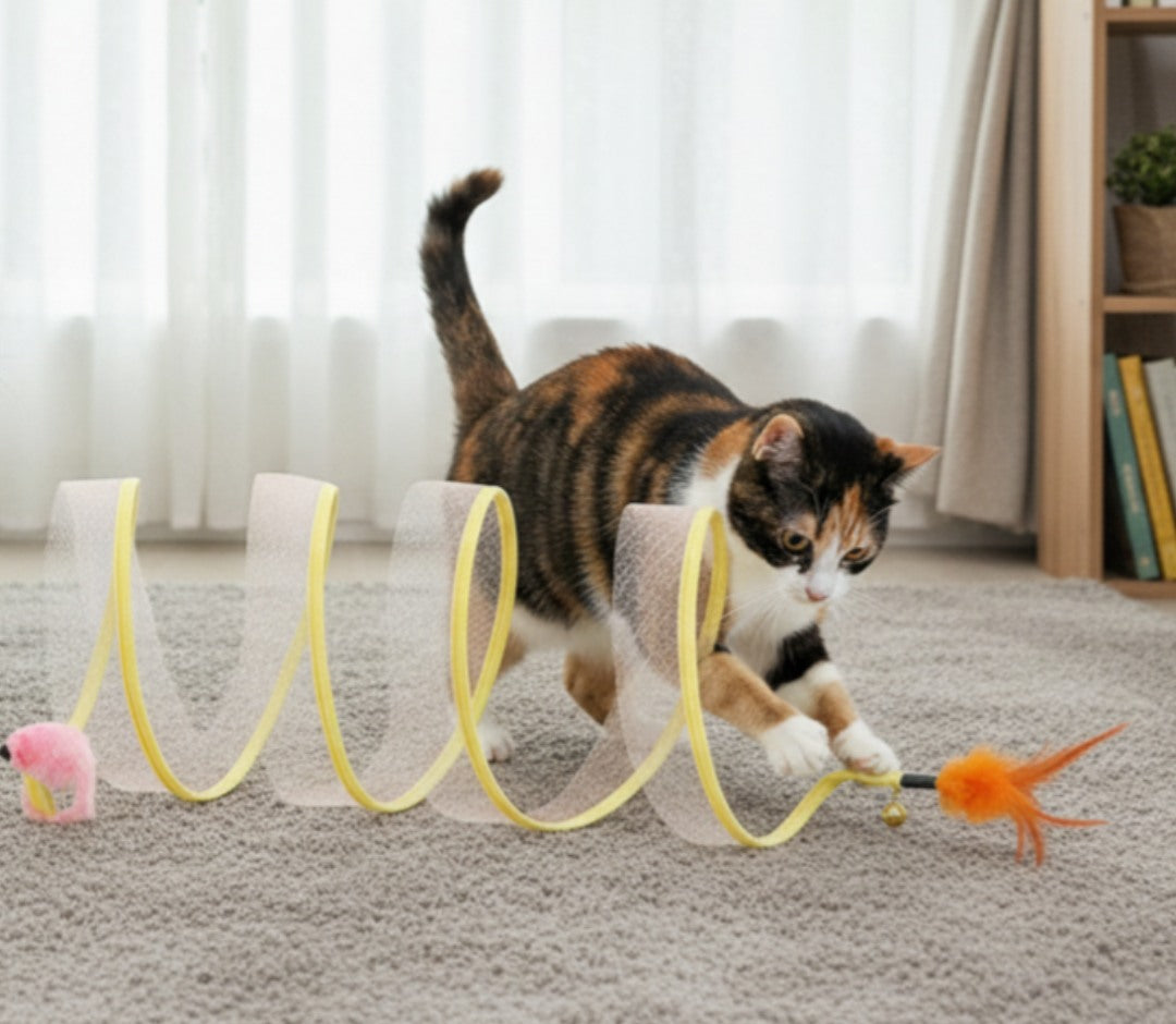 Collapsible Cat Tunnel – Mesh Play Tunnel with Feather Toys & Sisal Balls - image 1