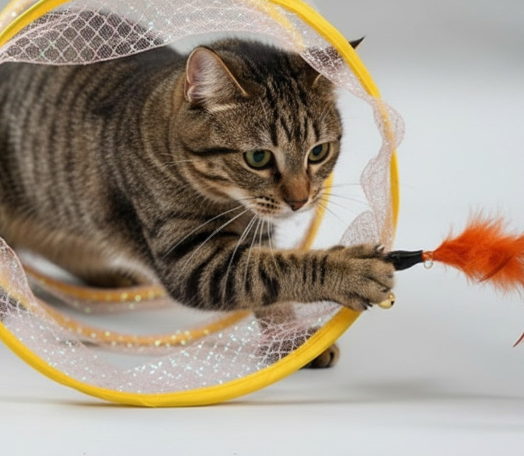 Collapsible Cat Tunnel – Mesh Play Tunnel with Feather Toys & Sisal Balls - image 2