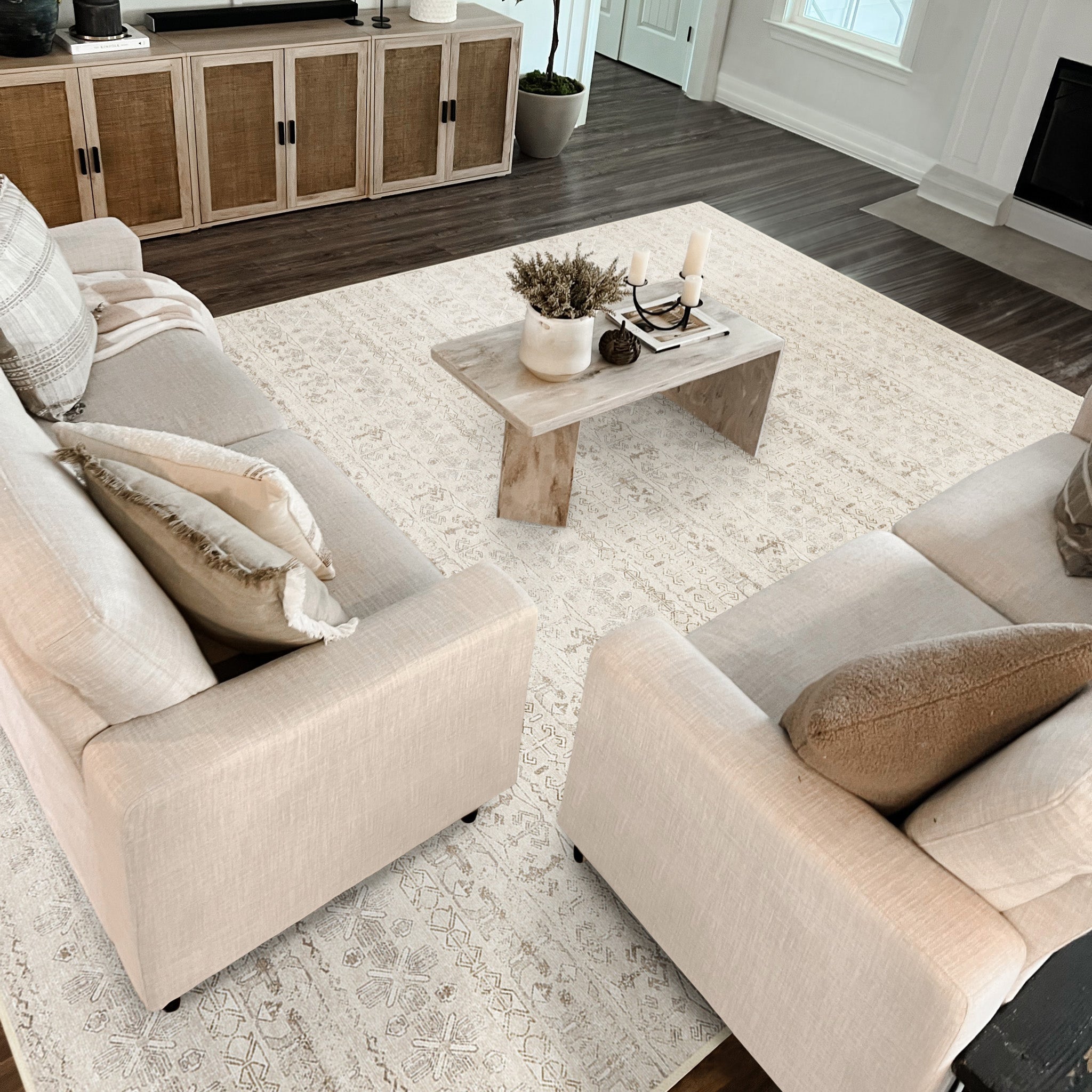 Washable Area Rug – Moroccan-Inspired Ivory Design with Non-Slip Pad - image 3