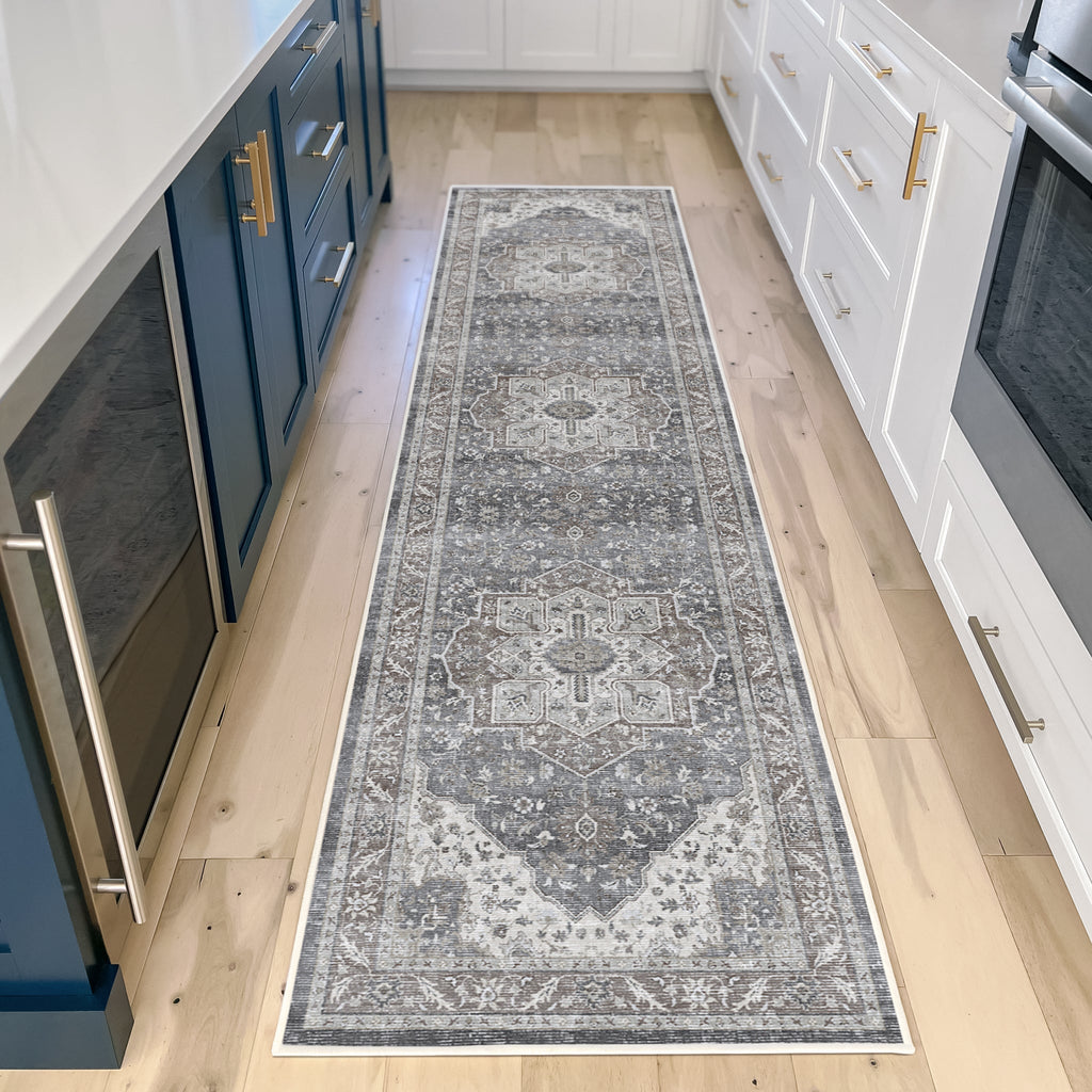 Washable Area Rug – Vintage Medallion in Ash & Natural, Pet-Friendly - image 5