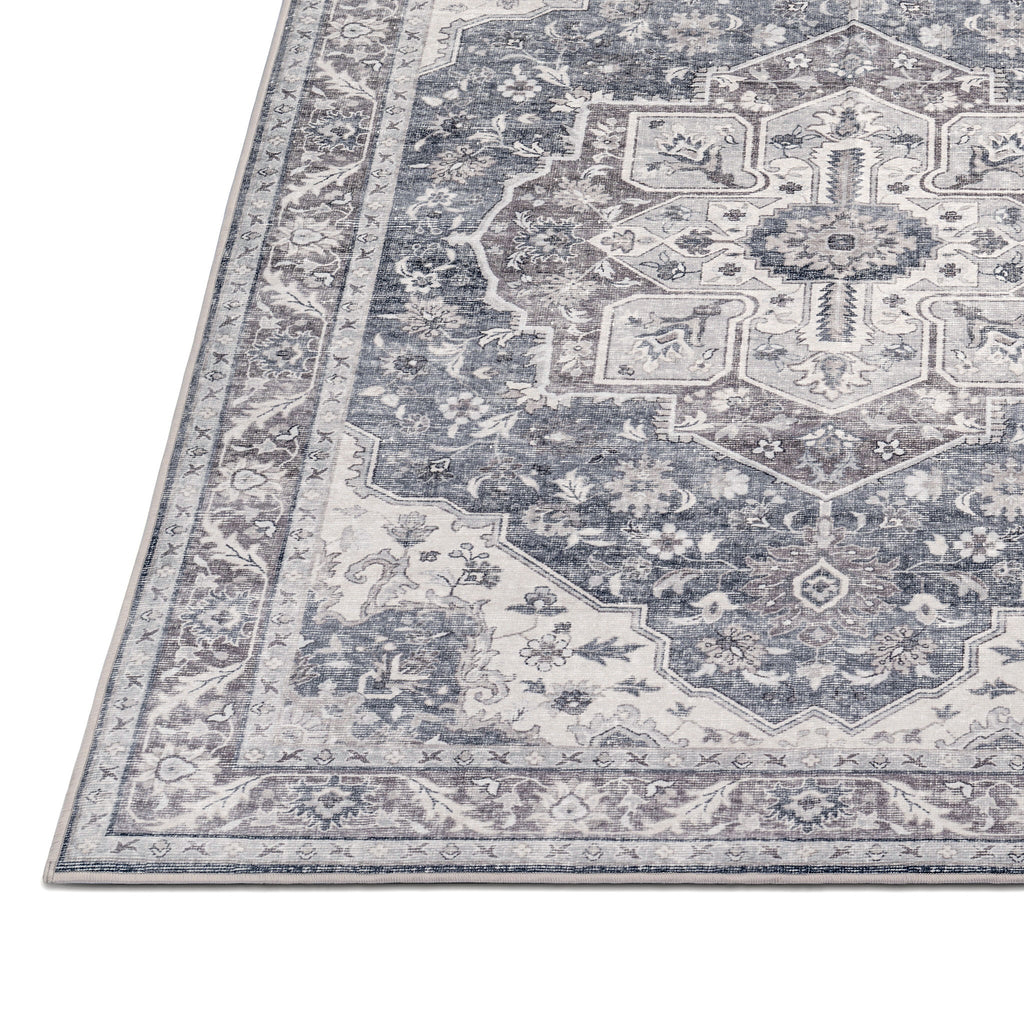 Washable Area Rug – Vintage Medallion in Ash & Natural, Pet-Friendly - image 6