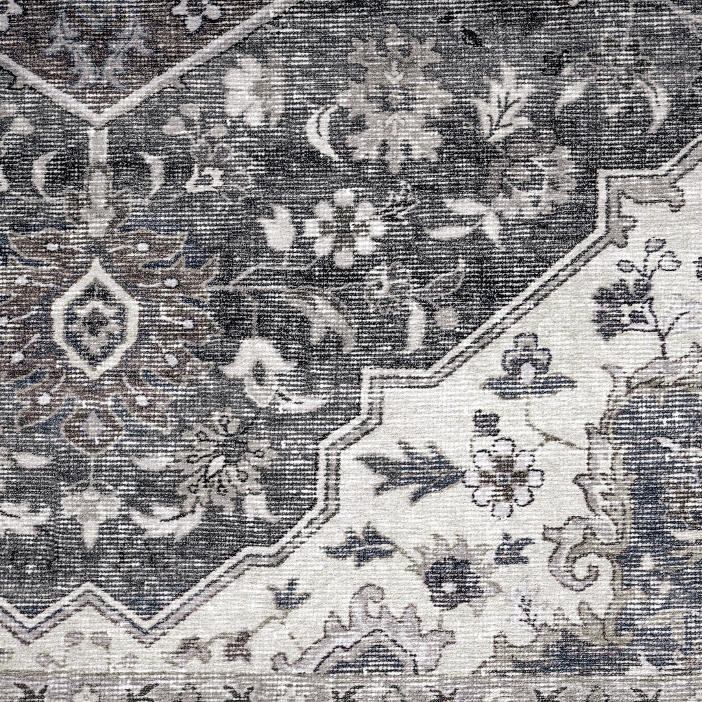 Washable Area Rug – Vintage Medallion in Ash & Natural, Pet-Friendly - image 8