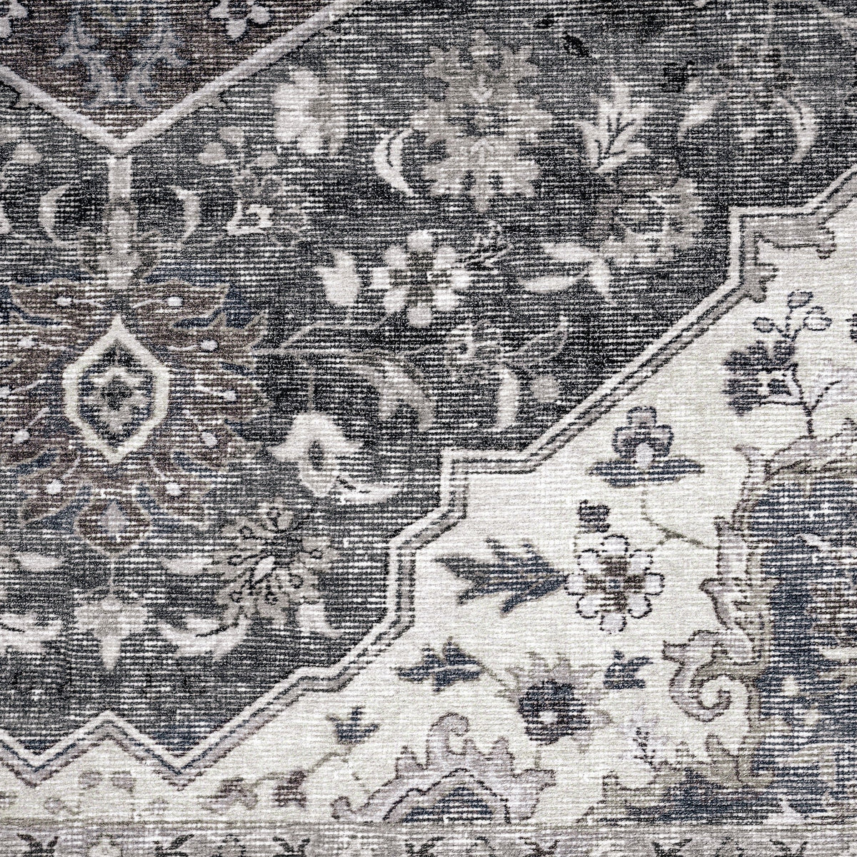 Washable Area Rug – Vintage Medallion in Ash & Natural, Pet-Friendly - image 8