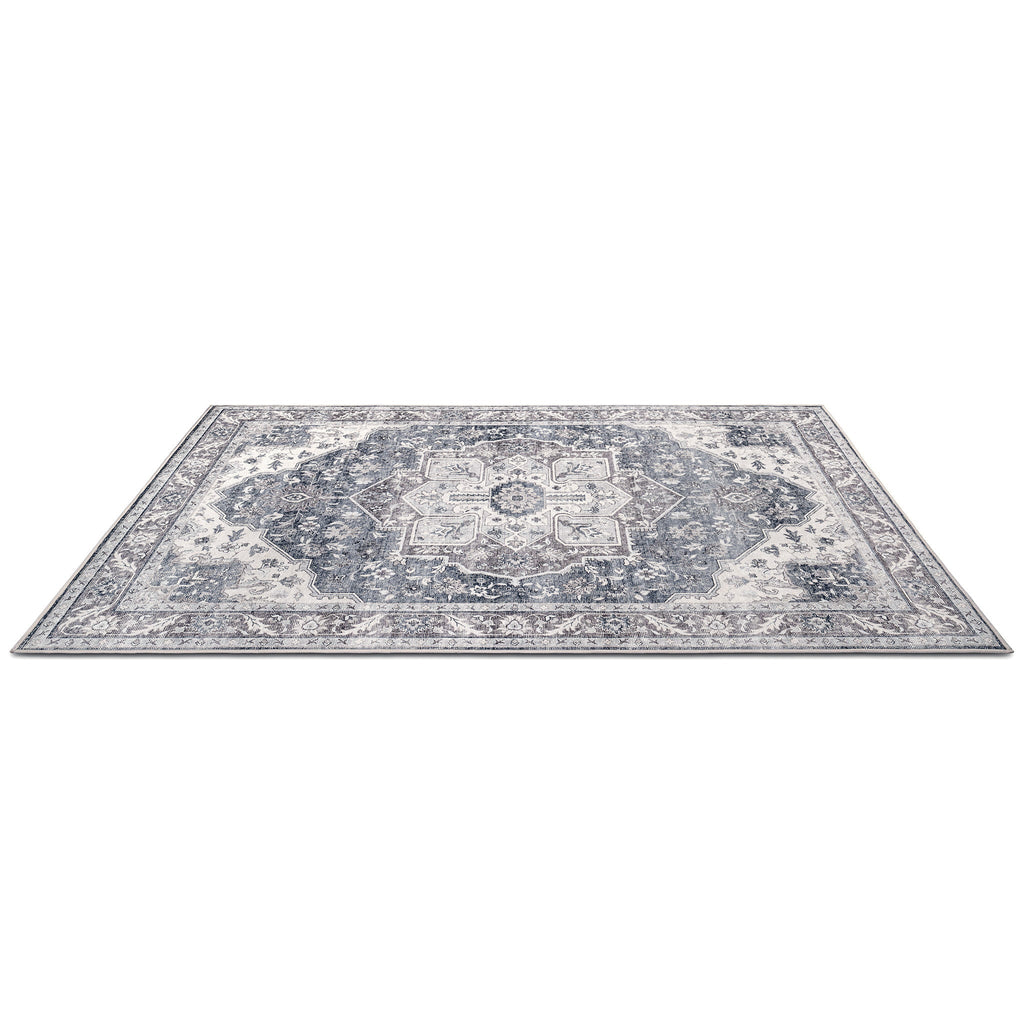 Washable Area Rug – Vintage Medallion in Ash & Natural, Pet-Friendly - image 10