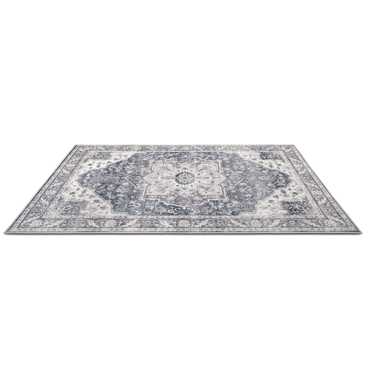 Washable Area Rug – Vintage Medallion in Ash & Natural, Pet-Friendly - image 10