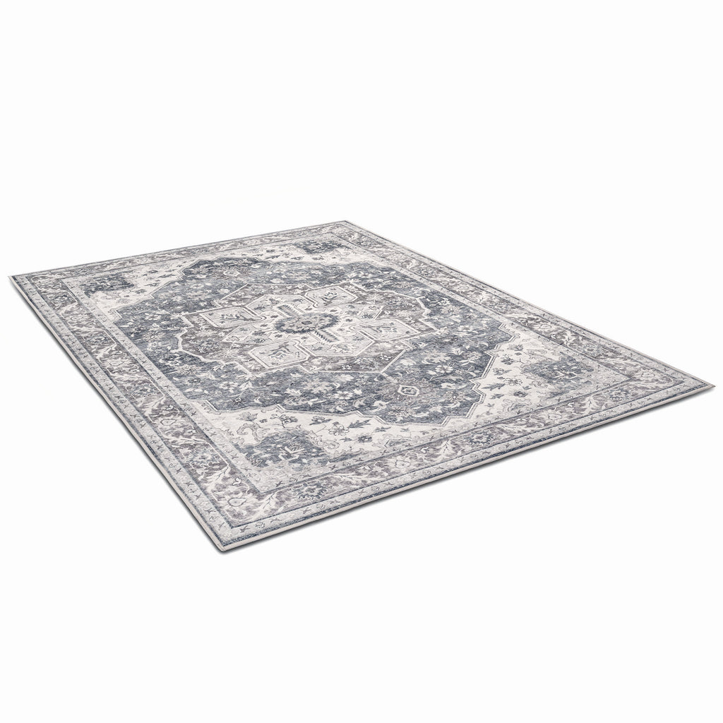 Washable Area Rug – Vintage Medallion in Ash & Natural, Pet-Friendly - image 11