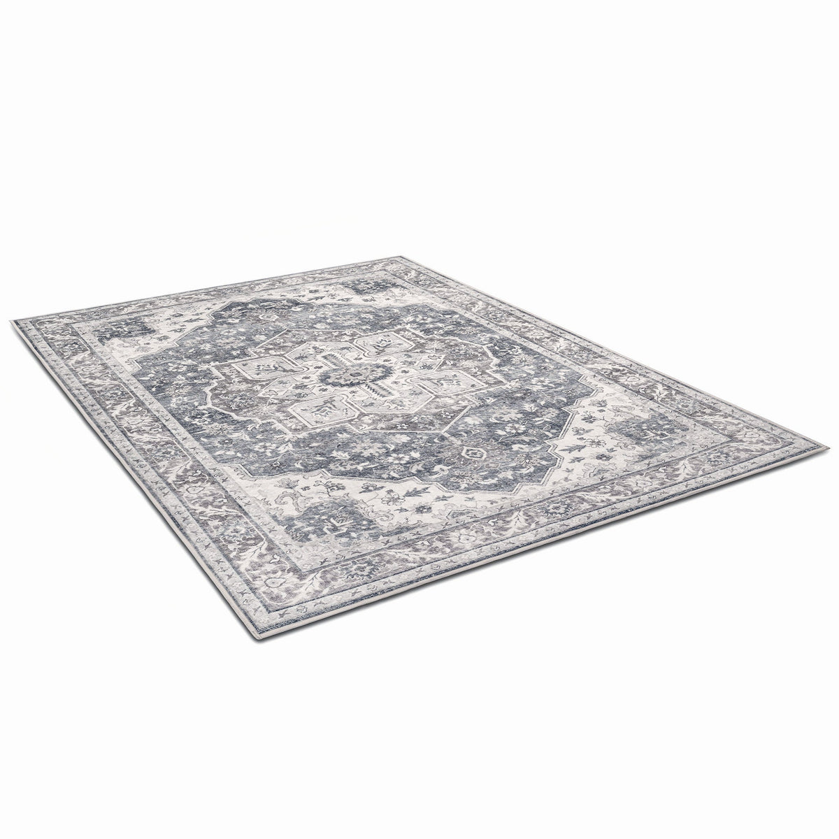Washable Area Rug – Vintage Medallion in Ash & Natural, Pet-Friendly - image 11