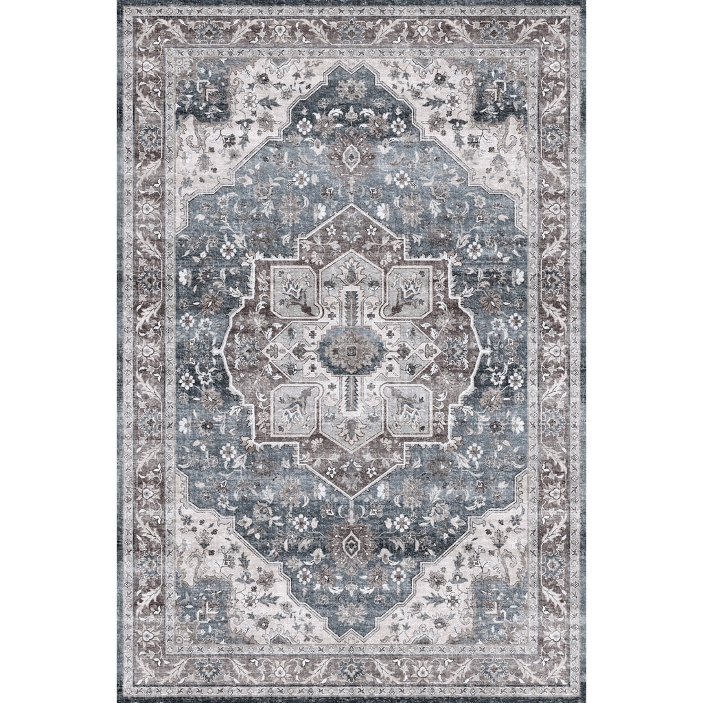 Washable Area Rug – Vintage Medallion in Ash & Natural, Pet-Friendly - image 13