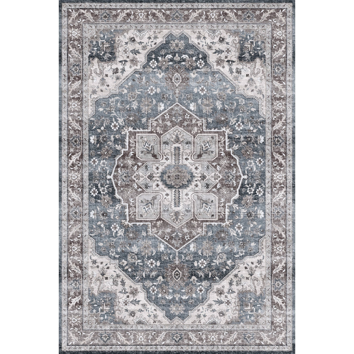 Washable Area Rug – Vintage Medallion in Ash & Natural, Pet-Friendly - image 13