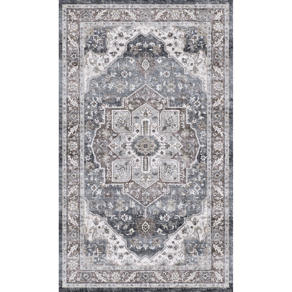 Washable Area Rug – Vintage Medallion in Ash & Natural, Pet-Friendly - image 14