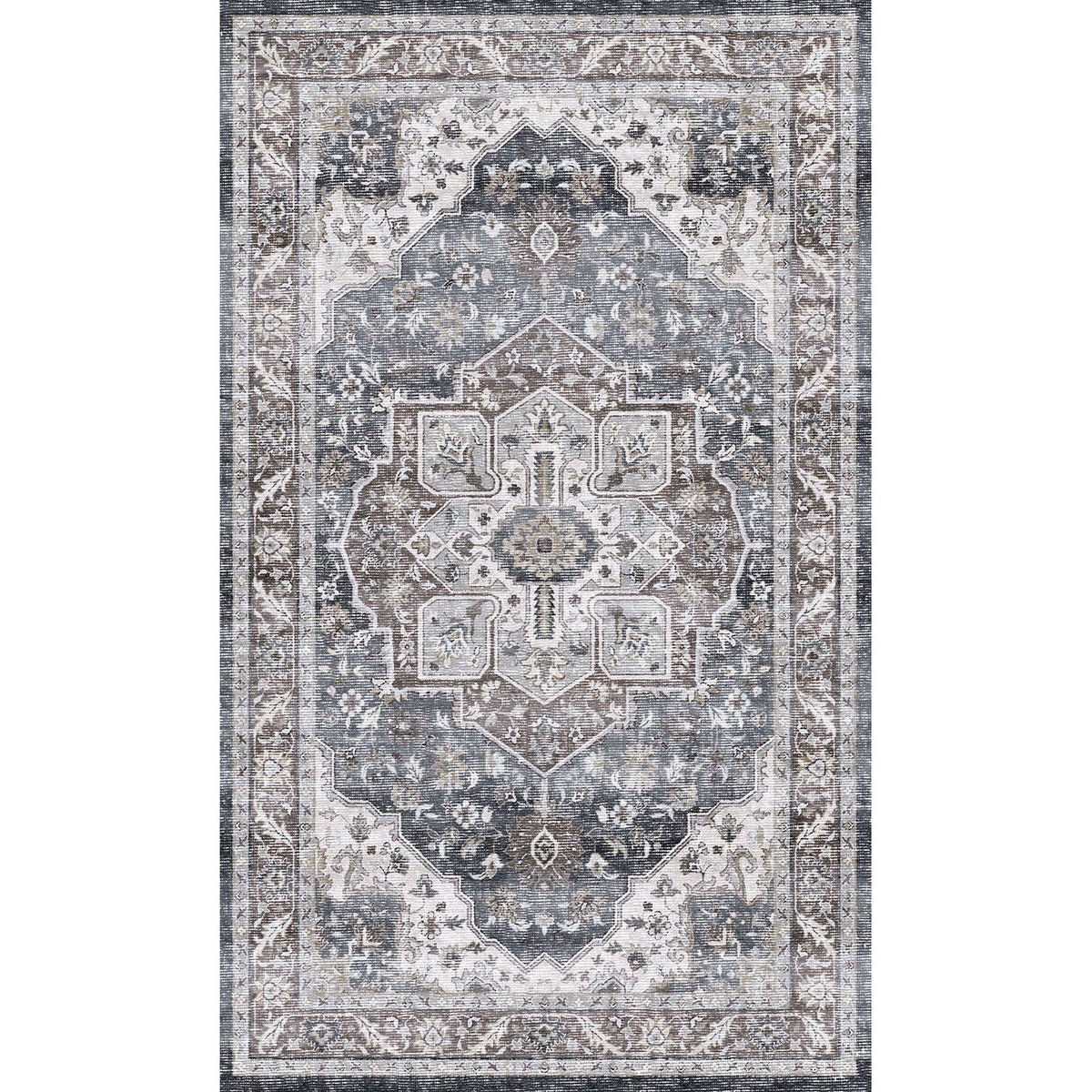 Washable Area Rug – Vintage Medallion in Ash & Natural, Pet-Friendly - image 14