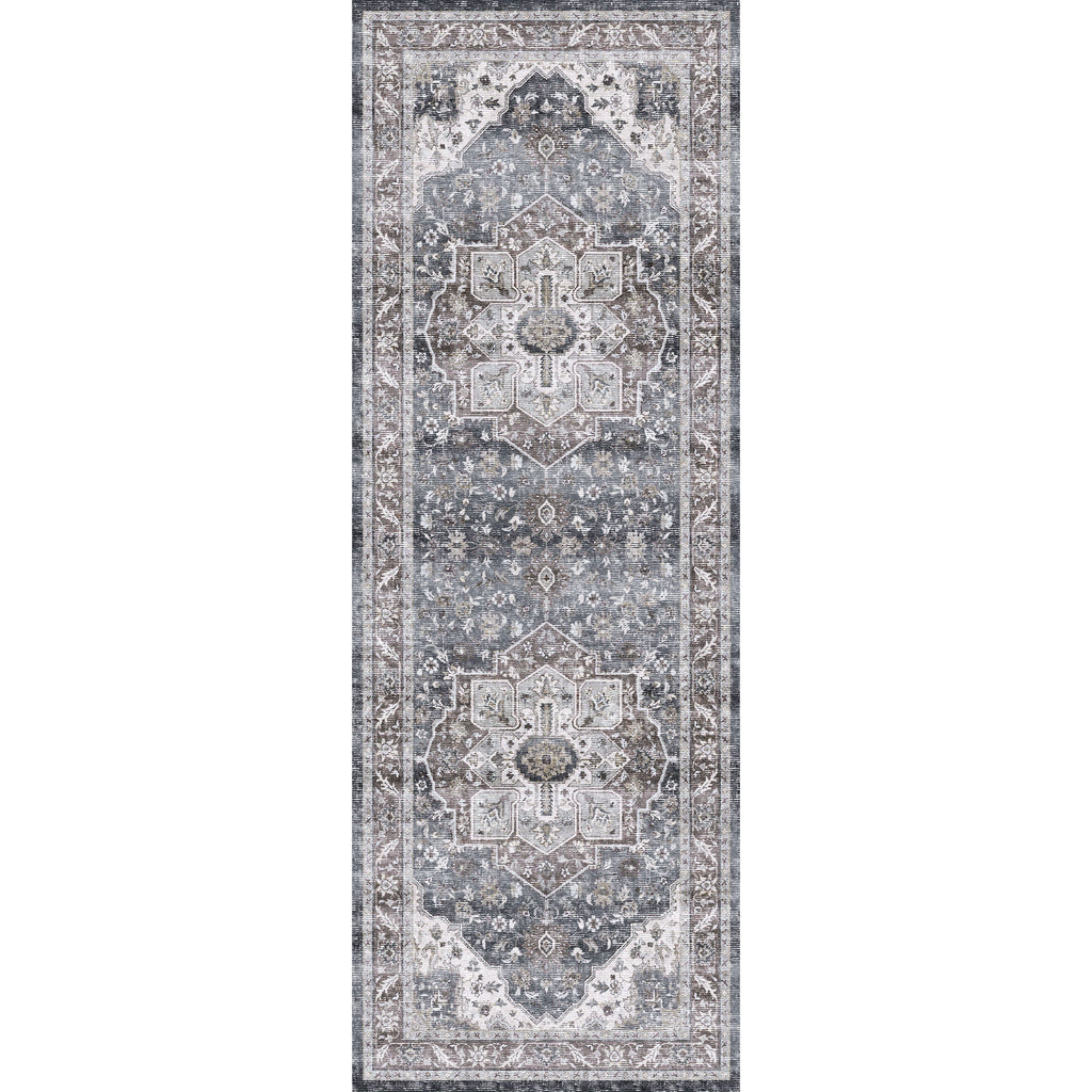 Washable Area Rug – Vintage Medallion in Ash & Natural, Pet-Friendly - image 15