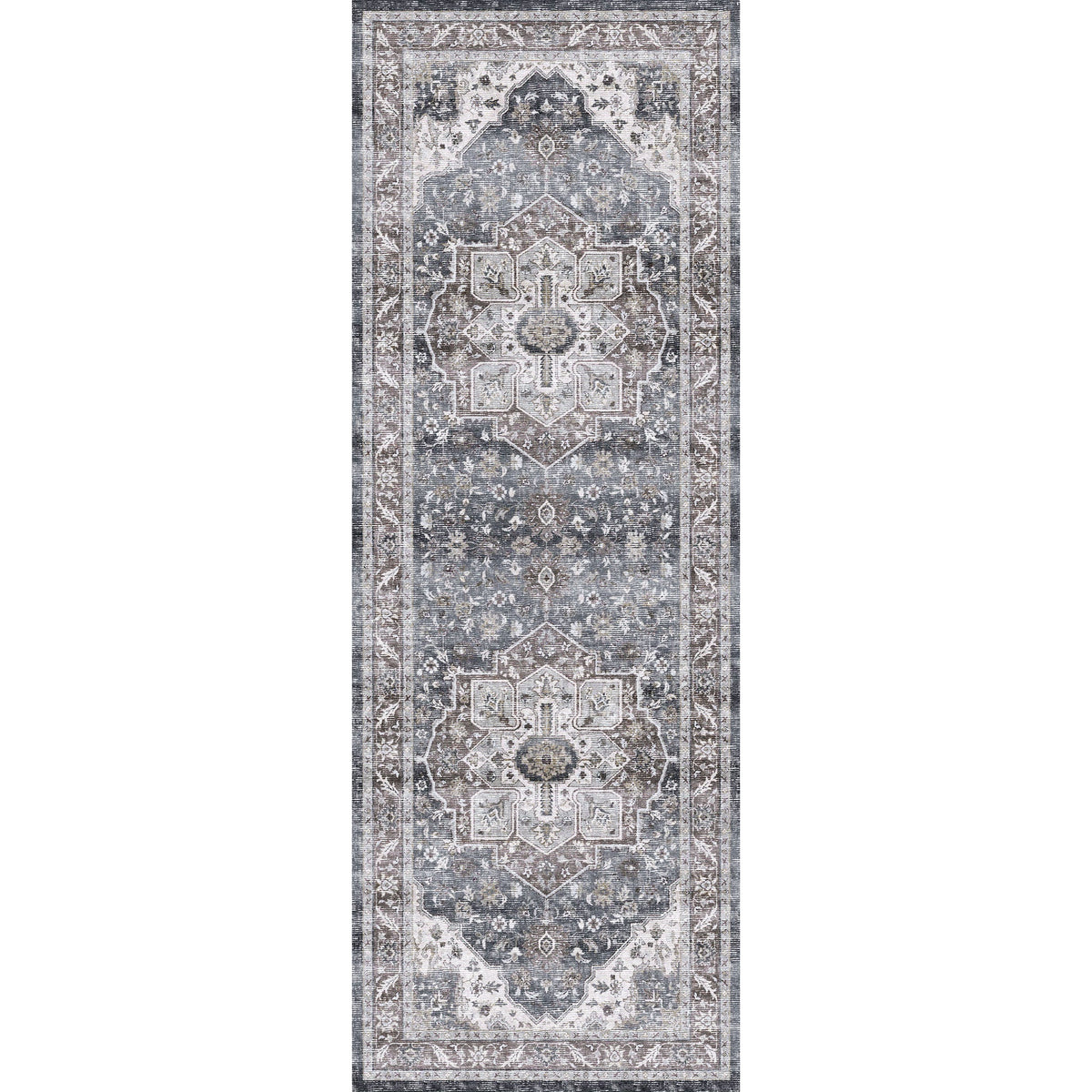 Washable Area Rug – Vintage Medallion in Ash & Natural, Pet-Friendly - image 15