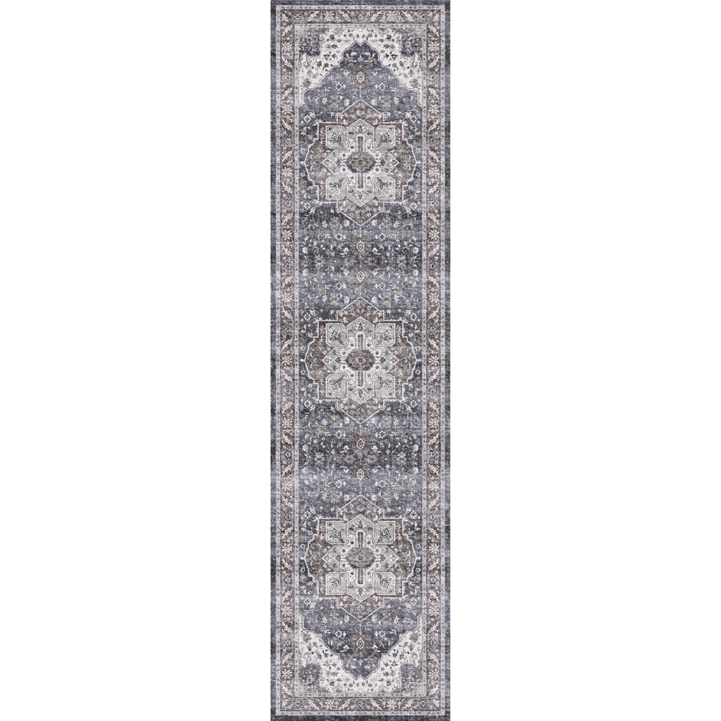 Washable Area Rug – Vintage Medallion in Ash & Natural, Pet-Friendly - image 16
