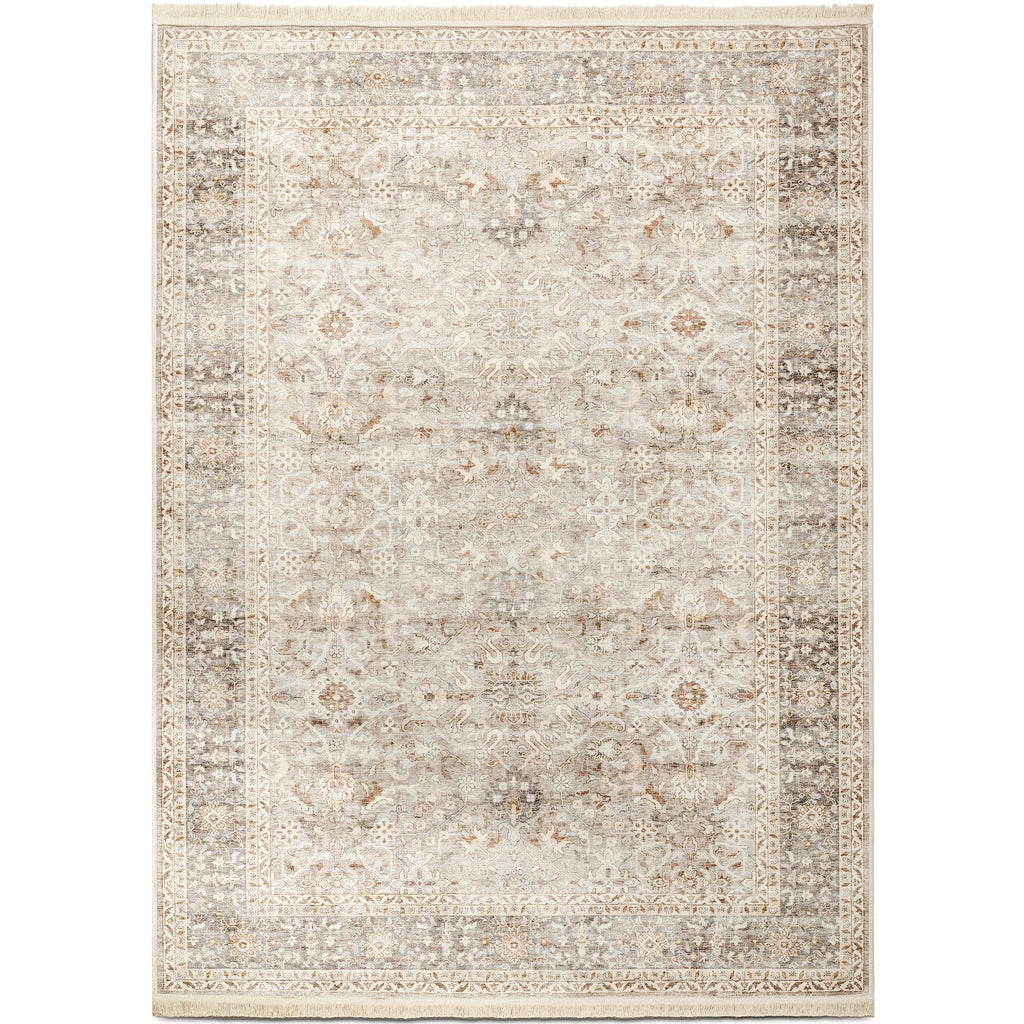 Washable Fringed Area Rug – Persian-Style Taupe Rug with Decorative Fringe - image 1