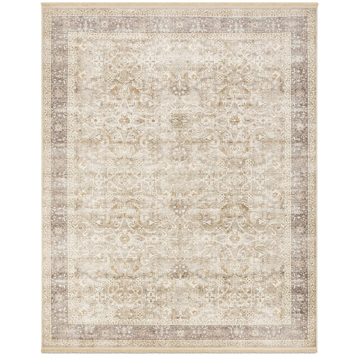 Washable Fringed Area Rug – Persian-Style Taupe Rug with Decorative Fringe - image 2