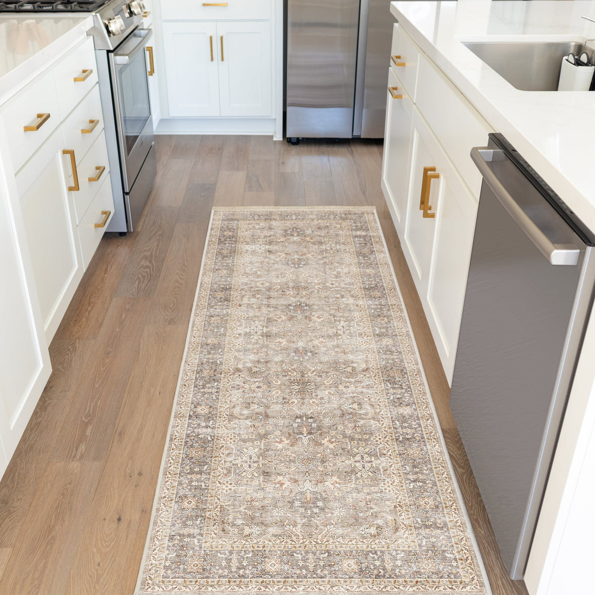 Washable Fringed Area Rug – Persian-Style Taupe Rug with Decorative Fringe - image 4