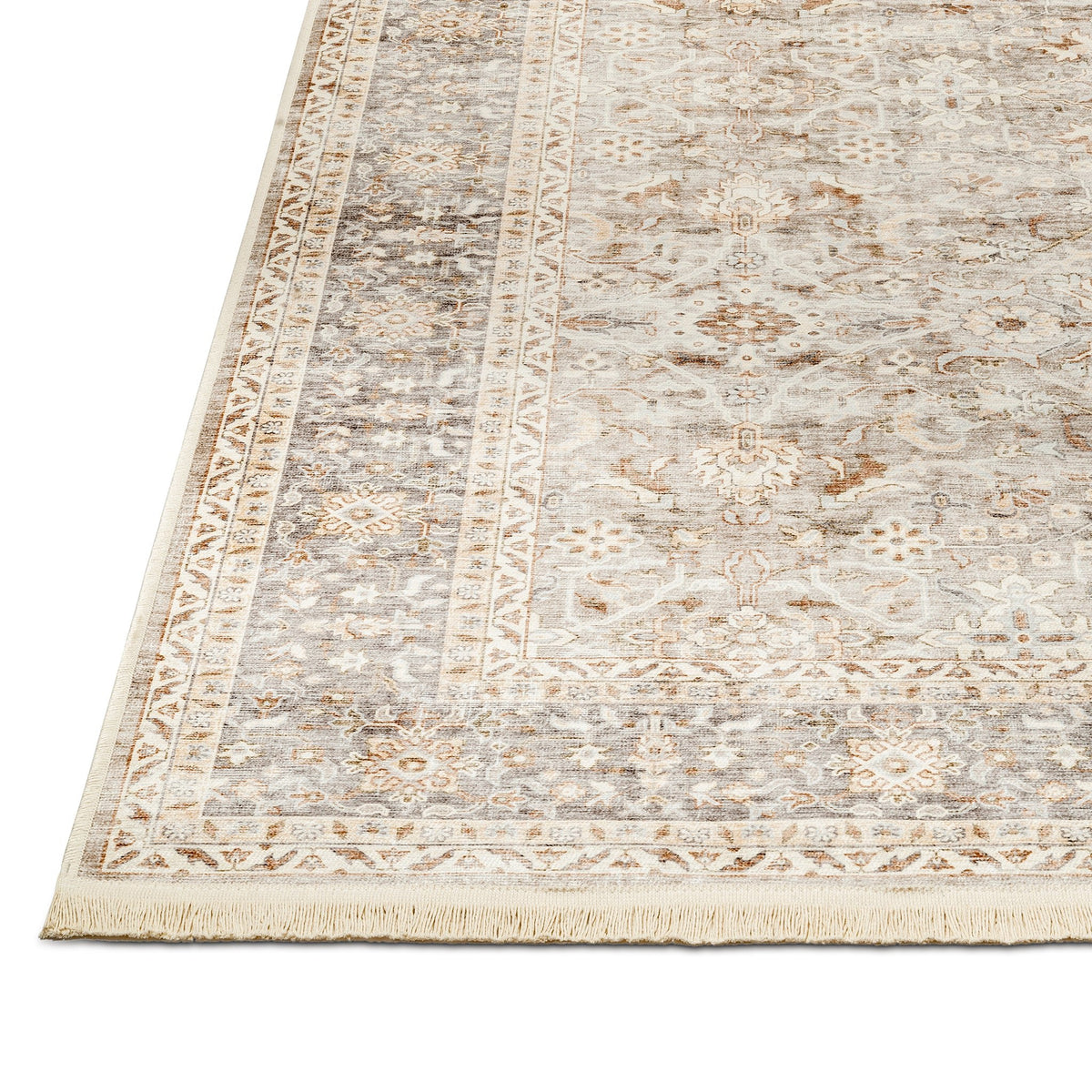 Washable Fringed Area Rug – Persian-Style Taupe Rug with Decorative Fringe - image 6