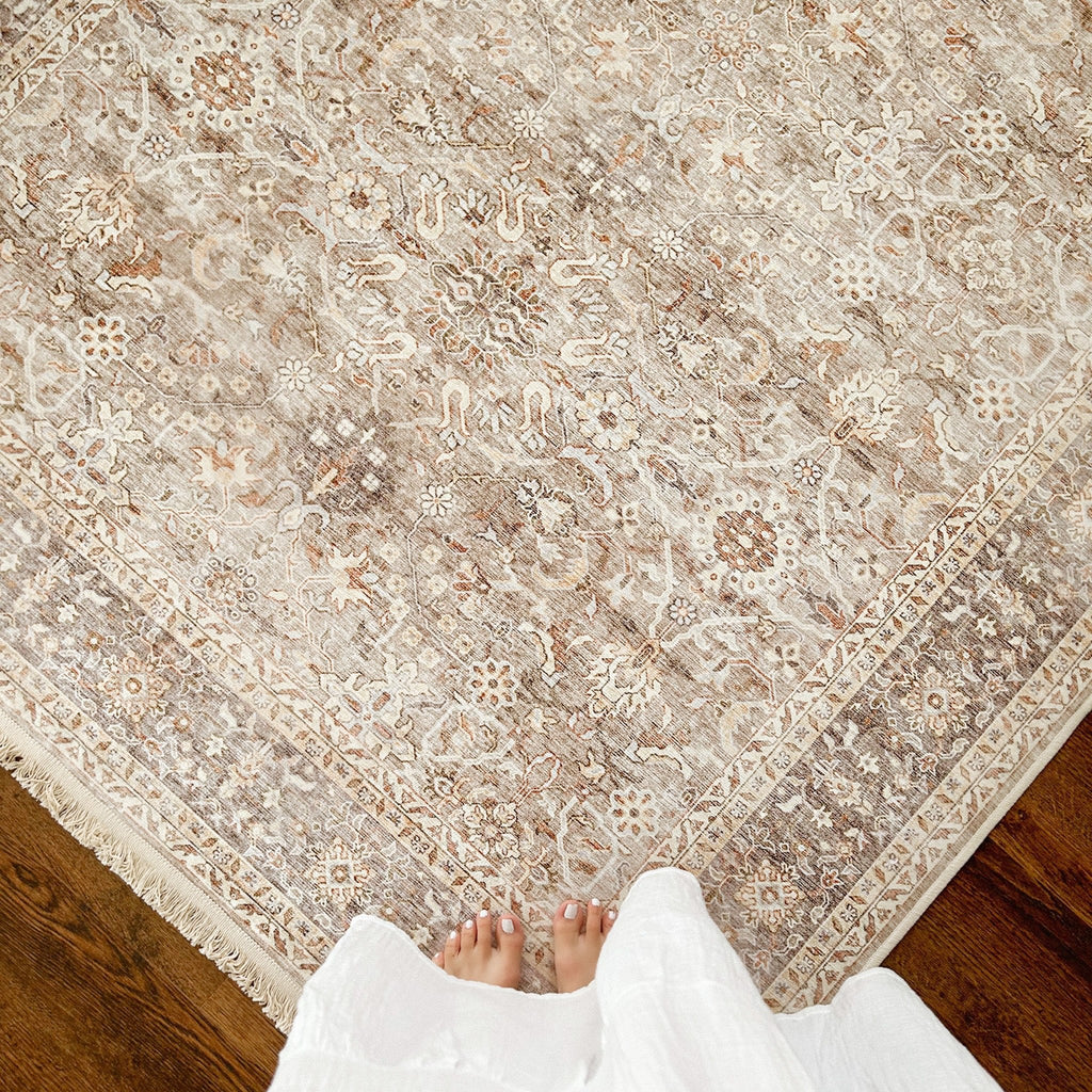 Washable Fringed Area Rug – Persian-Style Taupe Rug with Decorative Fringe - image 9