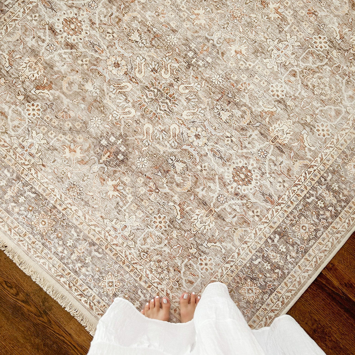 Washable Fringed Area Rug – Persian-Style Taupe Rug with Decorative Fringe - image 9
