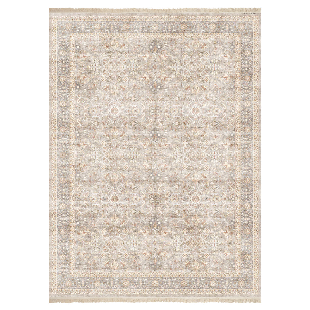Washable Fringed Area Rug – Persian-Style Taupe Rug with Decorative Fringe - image 15