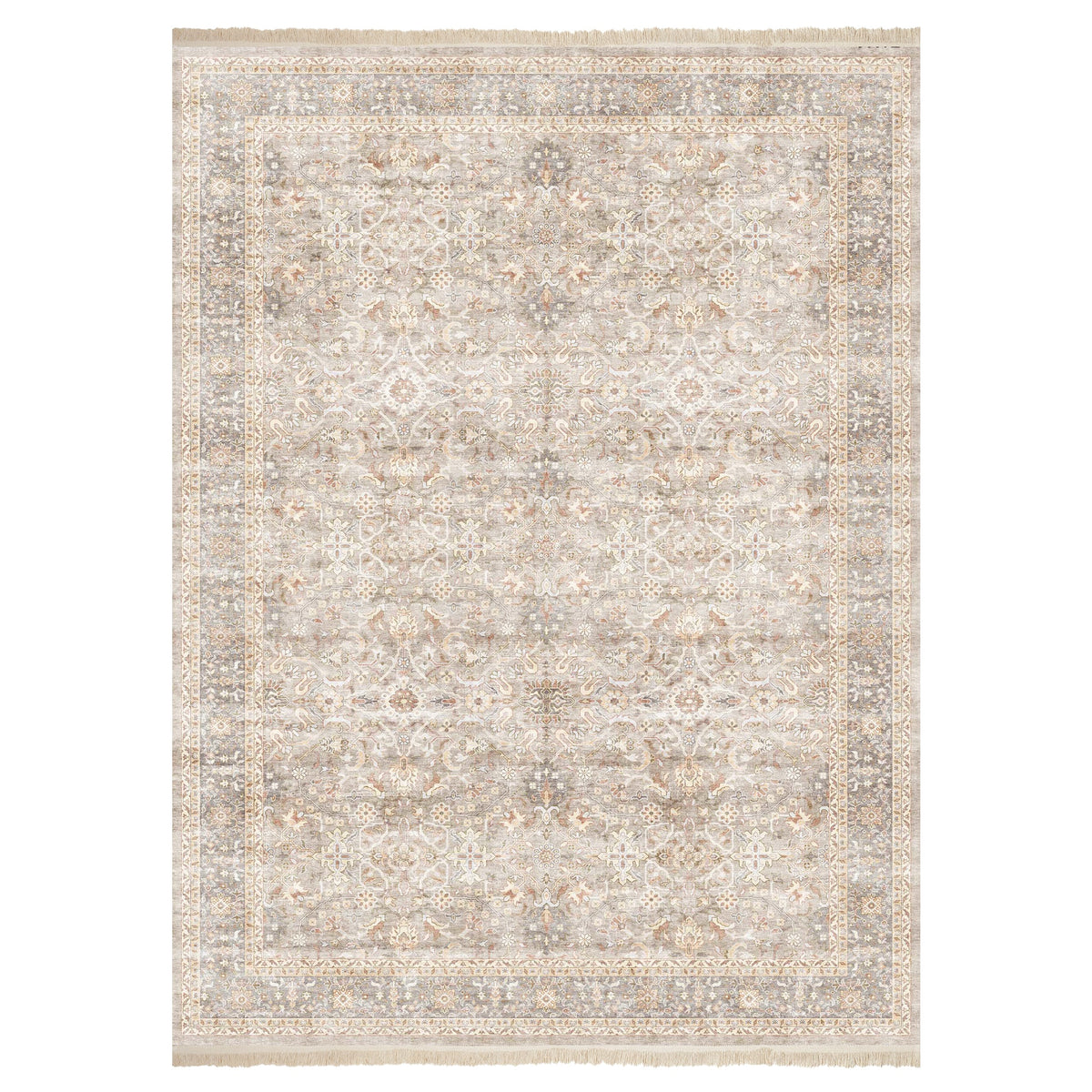 Washable Fringed Area Rug – Persian-Style Taupe Rug with Decorative Fringe - image 15