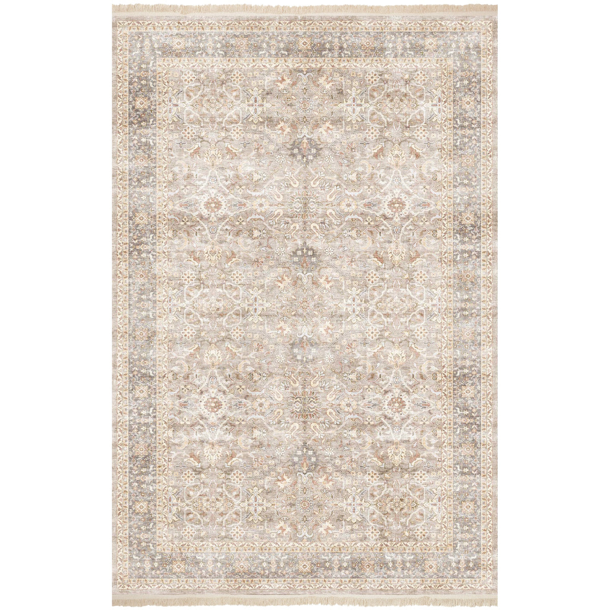Washable Fringed Area Rug – Persian-Style Taupe Rug with Decorative Fringe - image 16
