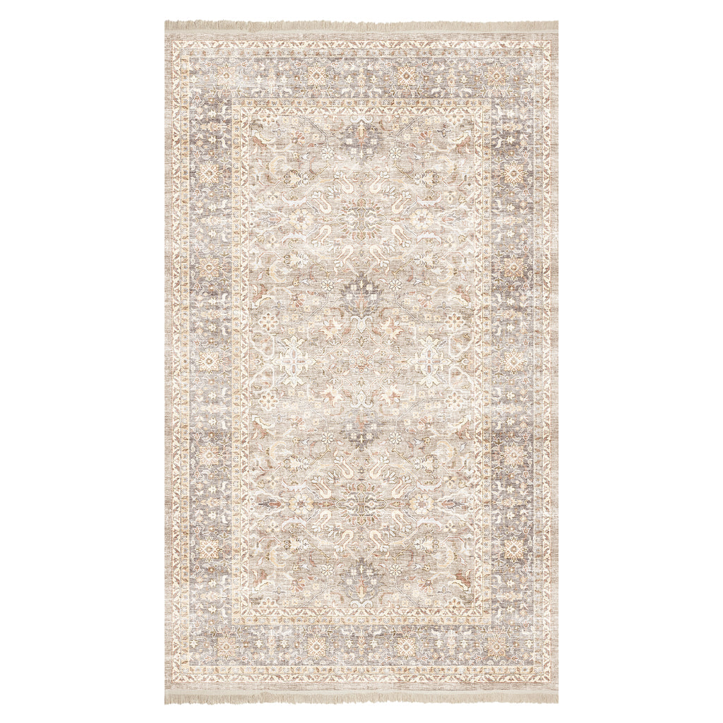 Washable Fringed Area Rug – Persian-Style Taupe Rug with Decorative Fringe - image 17