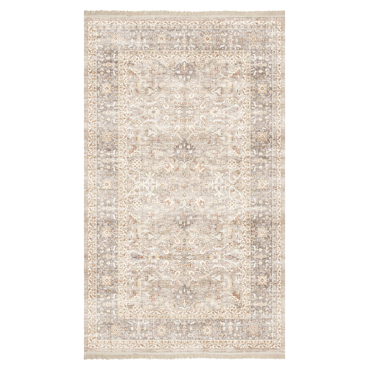 Washable Fringed Area Rug – Persian-Style Taupe Rug with Decorative Fringe - image 17