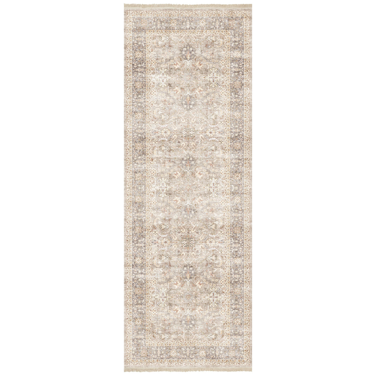 Washable Fringed Area Rug – Persian-Style Taupe Rug with Decorative Fringe - image 18