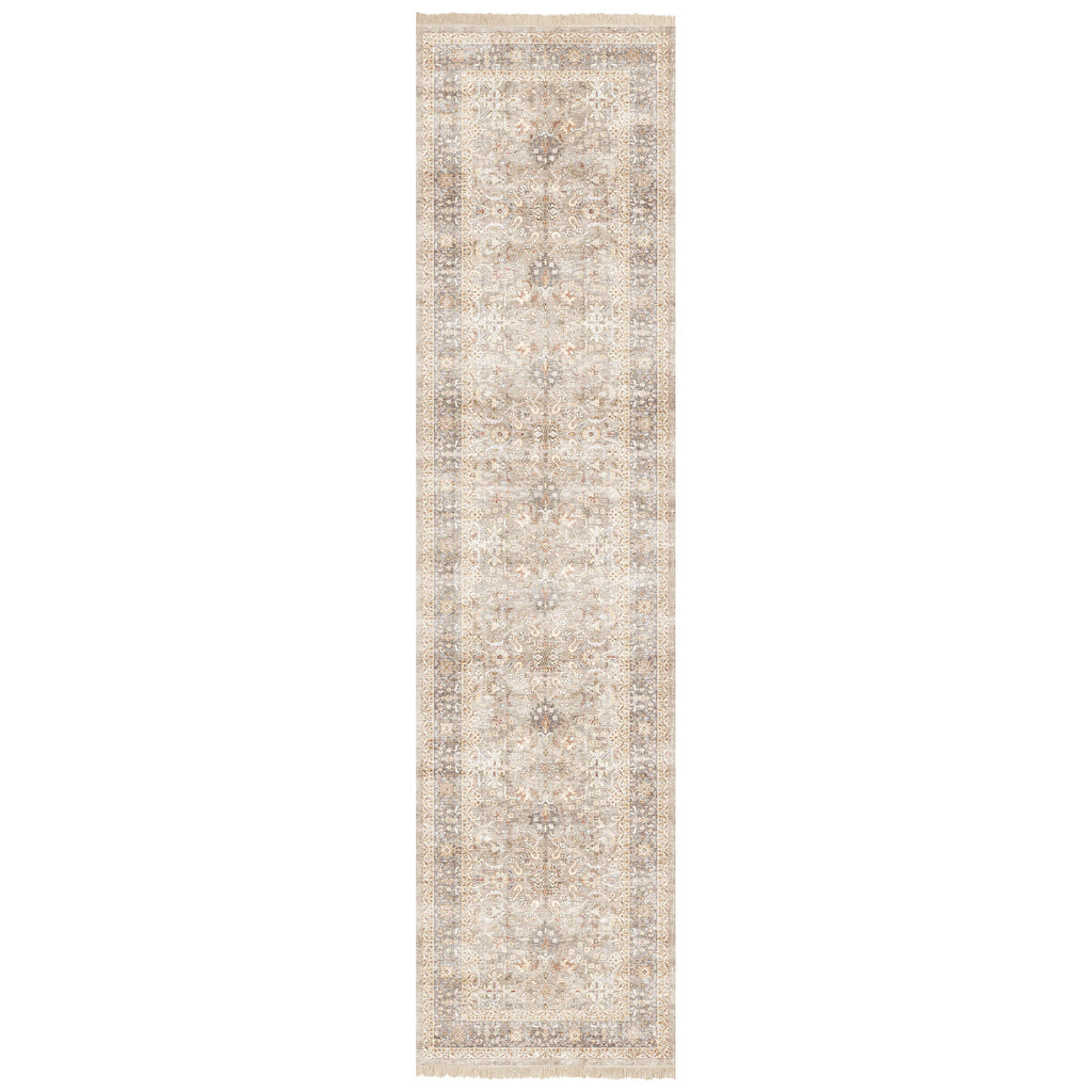 Washable Fringed Area Rug – Persian-Style Taupe Rug with Decorative Fringe - image 19