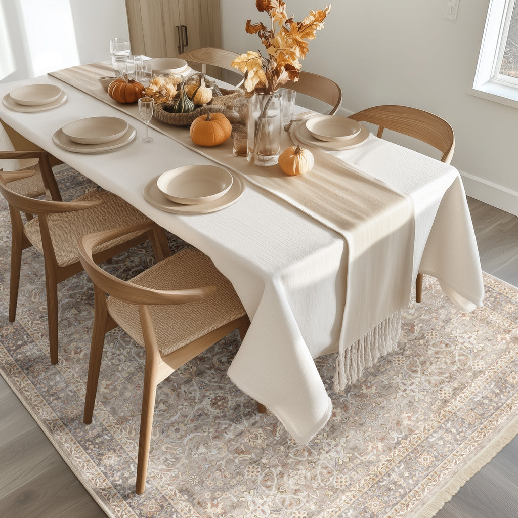 Washable Fringed Area Rug – Persian-Style Taupe Rug with Decorative Fringe - image 20