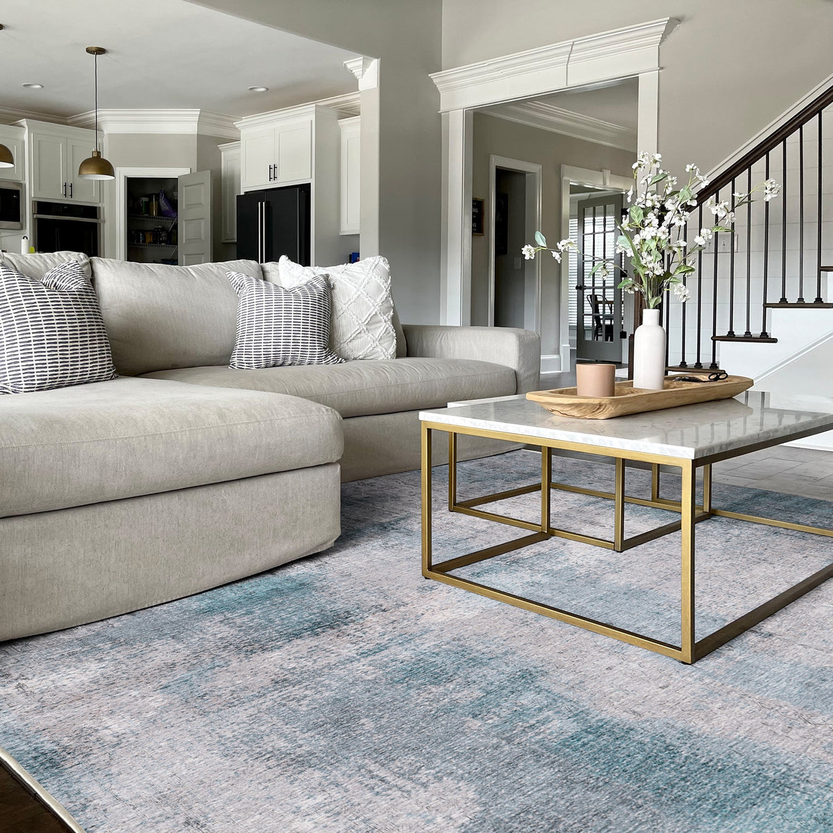 Washable Area Rug – Watercolour Abstract in Sand & Sea Tones - image 6