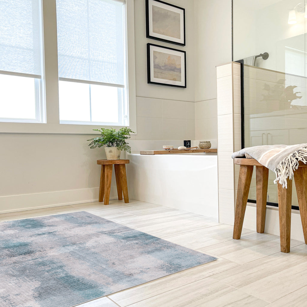Washable Area Rug – Watercolour Abstract in Sand & Sea Tones - image 8