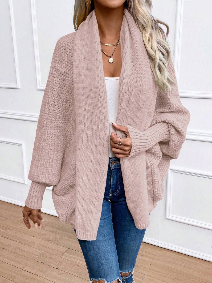 Waffle Knit Shawl Collar Batwing Cardigan