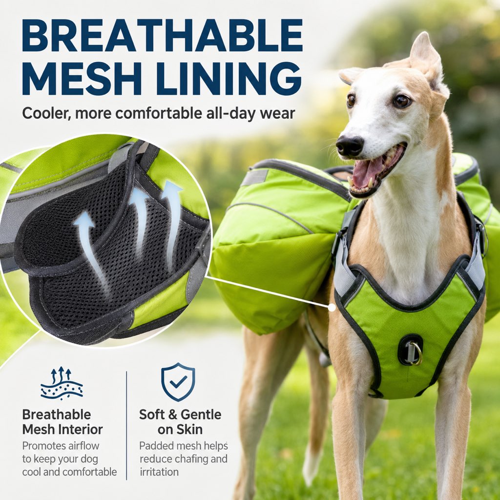 Dog Saddlebag Backpack Harness for Hiking & Camping - Hands-Free Storage for Water, Treats & Trail Essentials