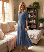 Women's Autumn Wedding Guest Dress | Midi Lace Overlay Cascading Ruffle