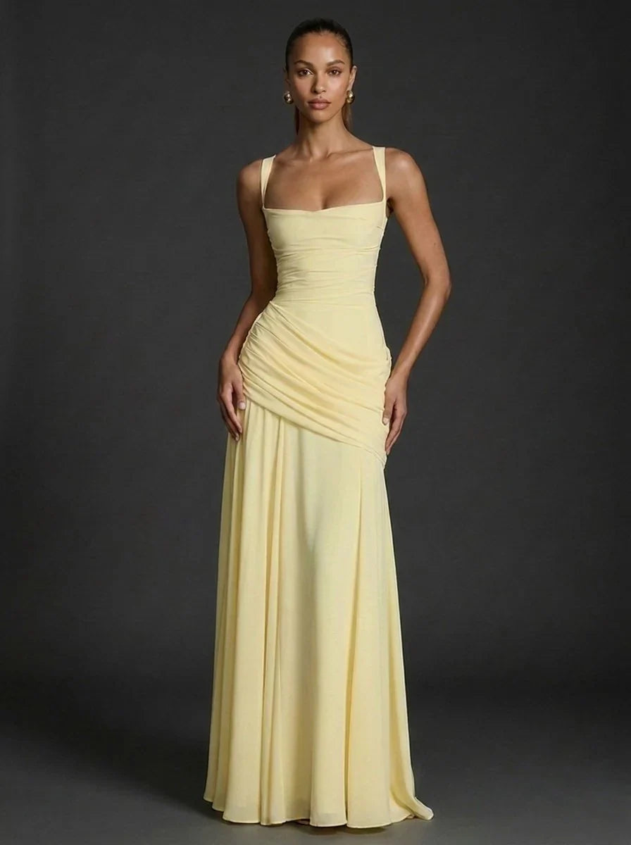 Women's Wedding Guest Dress | Maxi Square Neck Ruched Spaghetti Strap