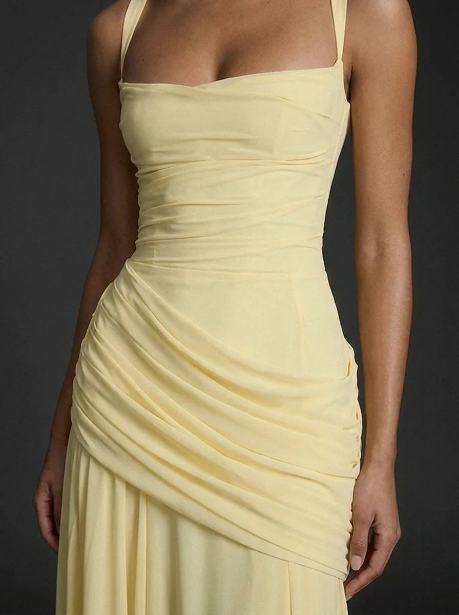 Women's Wedding Guest Dress | Maxi Square Neck Ruched Spaghetti Strap