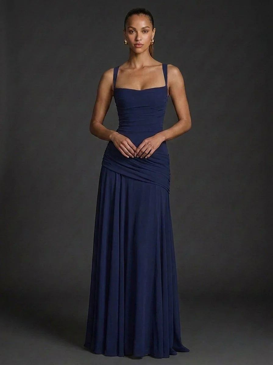 Women's Wedding Guest Dress | Maxi Square Neck Ruched Spaghetti Strap